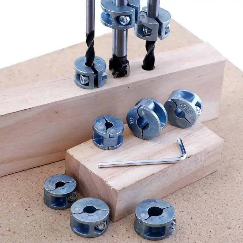 3Pcs/set 6mm 8mm 10mm Drill Bit Stopper Collars Zinc Alloy Drilling Depth Stop Rings With Hex Wrench Open Type For Drill Bit