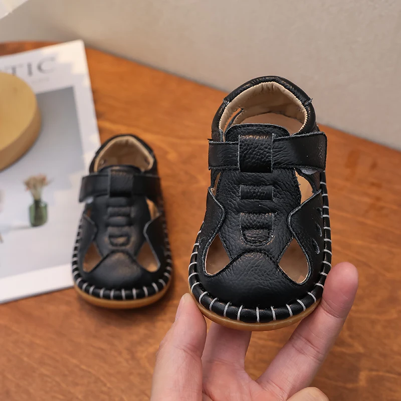 الصيف الأطفال صنادل شاطئ طفل الفتيات الفتيان الصنادل الجلدية الأصلية المضادة للتصادم الرضع حذاء طفل صغير لينة وحيد أحذية أطفال