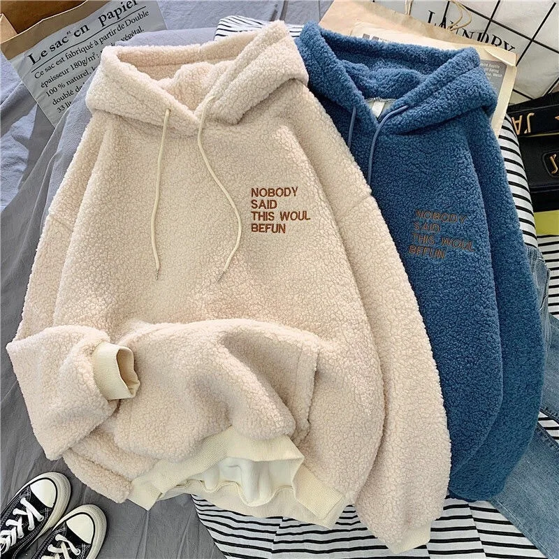 Lamb Fleece Sweater Women's Loose Autumn and Winter Fleece Thickened Hoodie Top Jacket