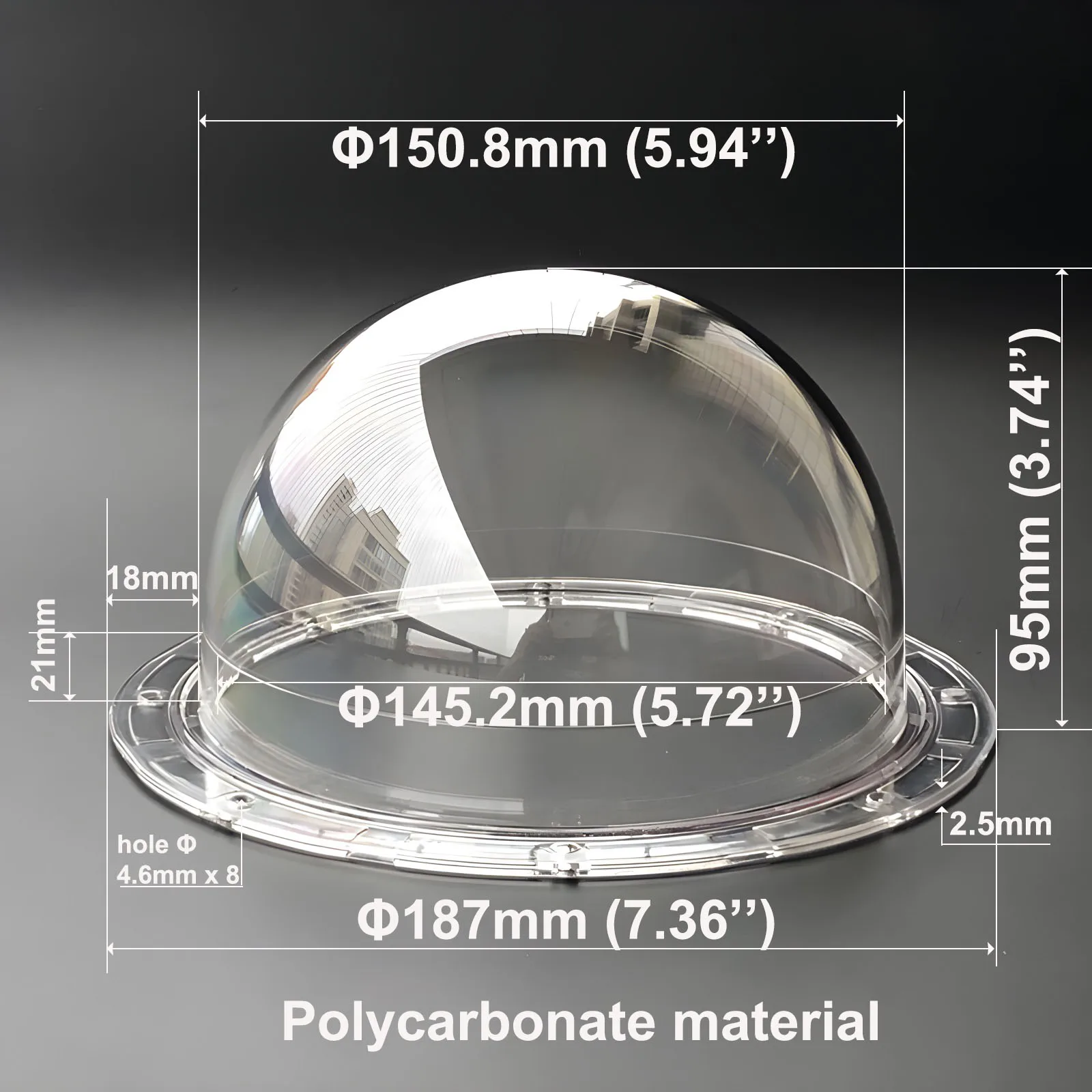 5.72 Inch/187mm Clear Dome Flange Camera Shield Weatherproof Security Camera Protective Cover Pet Bed Hammock Skylight Window