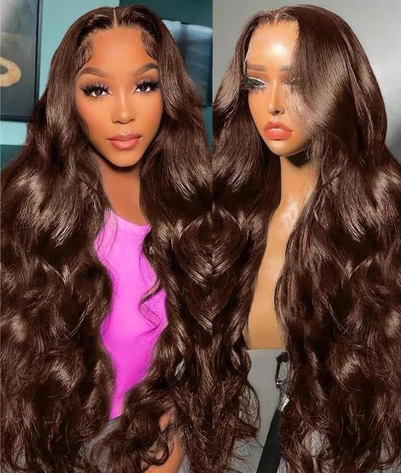 

Парик из натуральных волос 13x4 с HD-кружевной передней частью, шоколадно-коричневый, с эффектом Body Wave, предварительно пророщенный, с детским волосом, плотность 200%, коричневый парик