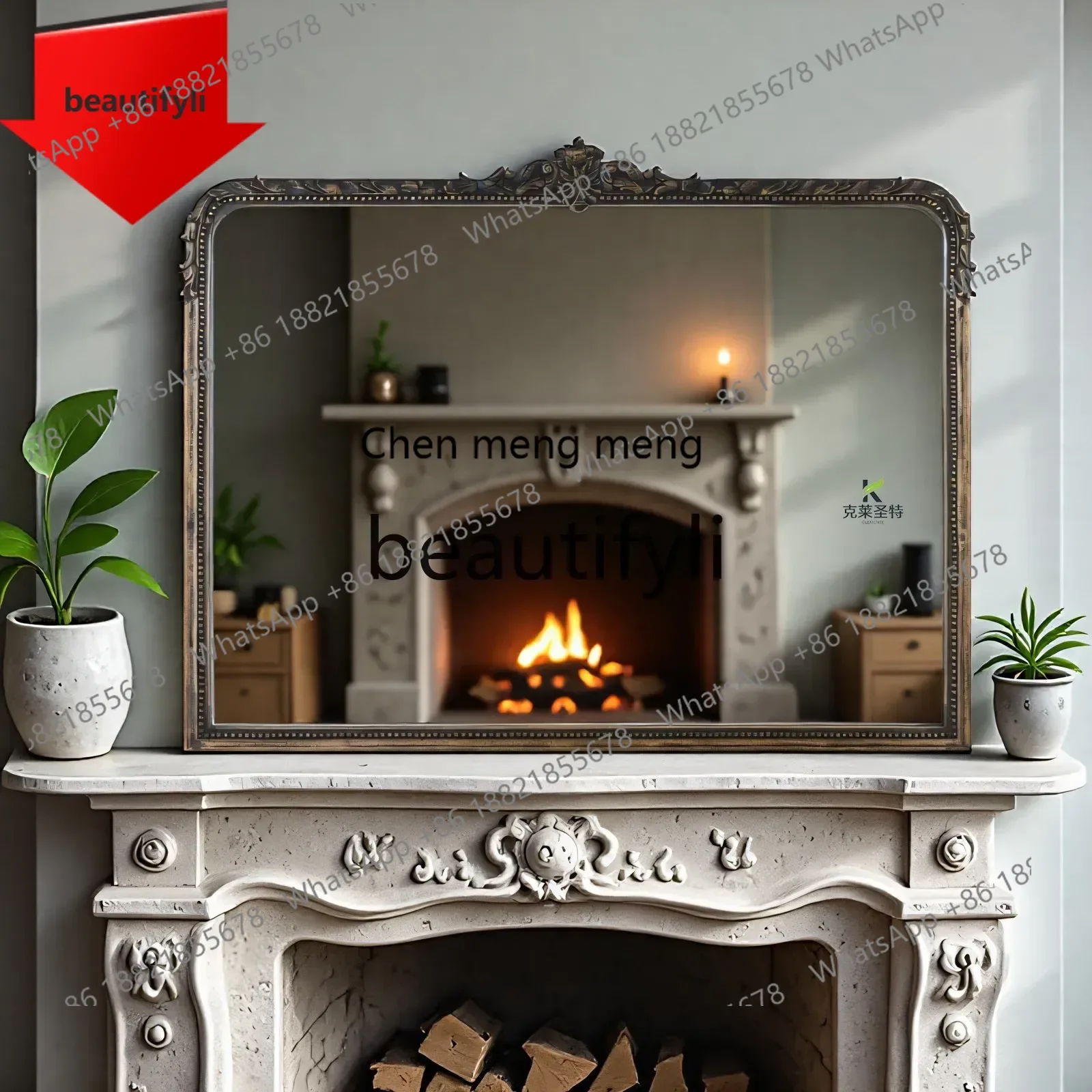 

B32 Французское ретро-зеркало для ванной комнаты, настенное подвесное, американское резное декоративное зеркало для крыльца, гостиной, камина