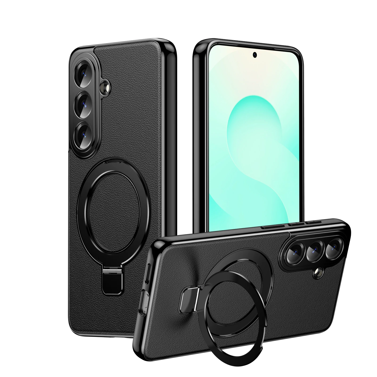 

Luxury Leather Electroplated Edge Magnetic Ring Holder Case For Samsung Galaxy S26 Plus Ultra Shockproof Cover Wireless Charging