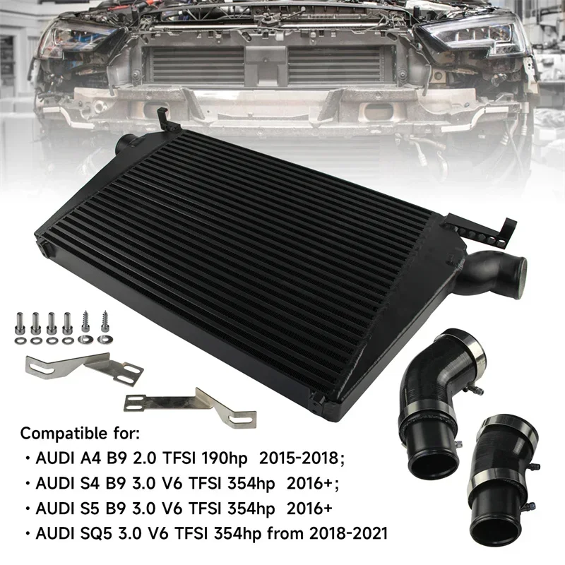 Black Front Mount Uprated Intercooler Kit Fit For Audi B9 S4 A4 2.0 TFSI S5 3.0TFSI V6 SQ5  2015+