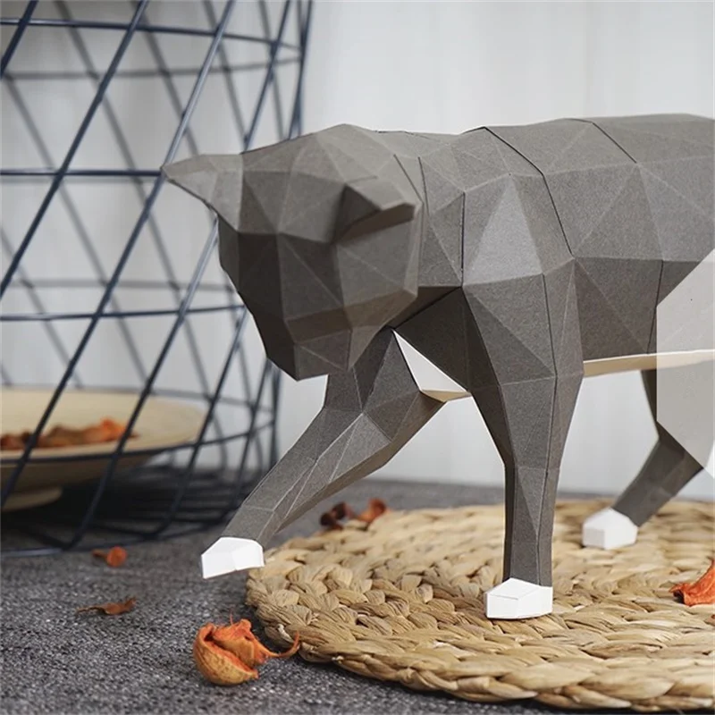 Playing Cat 3D Paper Model Kit Creative Home Desk Decor Props DIY Hand Made Geometric Paper Figures Craft Project Puzzles Toys