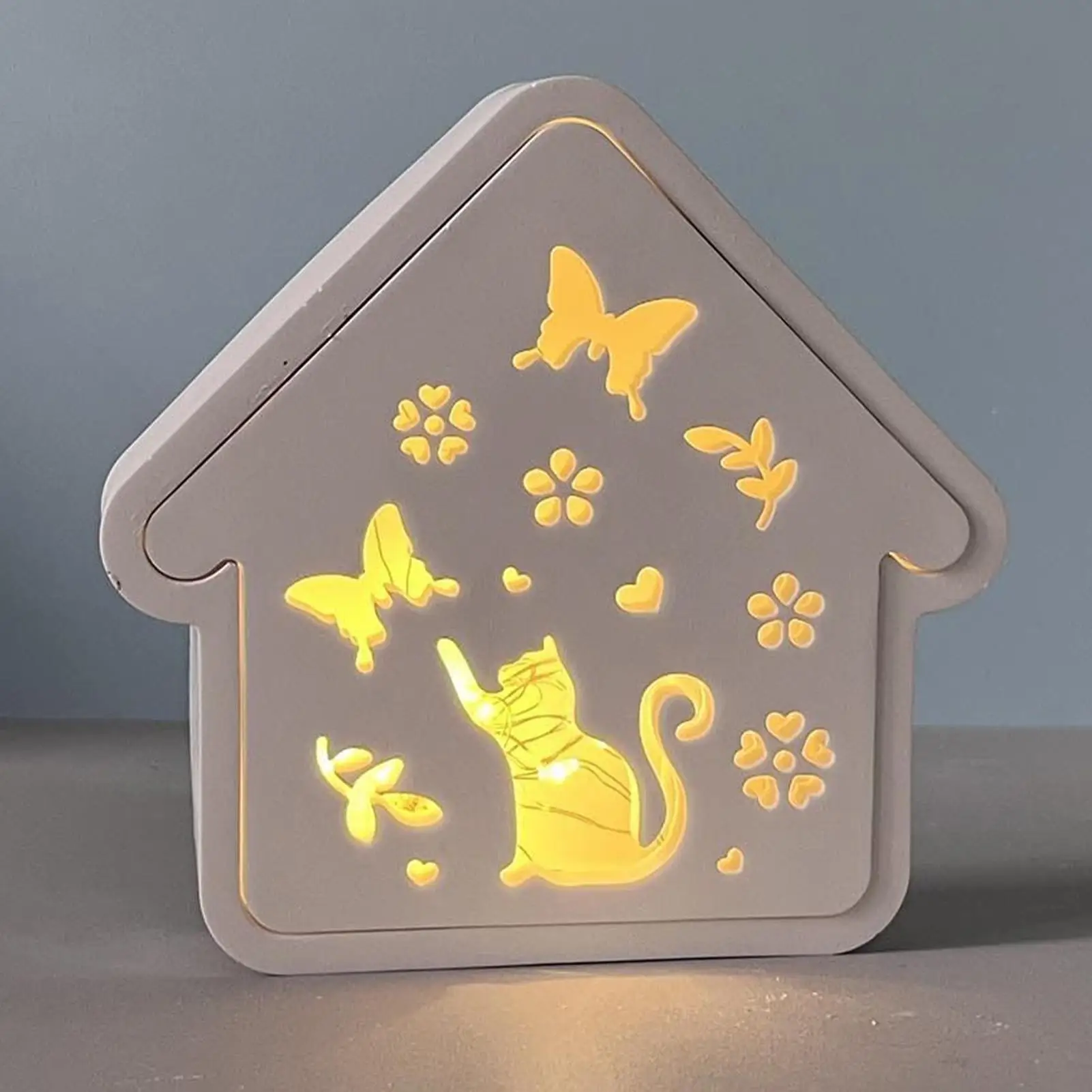

Home Silicone Mold Cat House Mould Ornament Creative Cute Craft Tool for Classroom Living Room Christmas Garden Halloween