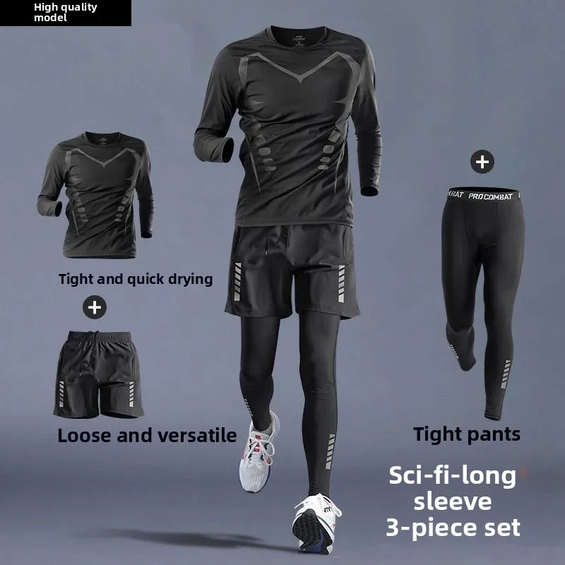 

Running Outdoor Compression Suits Set 3PC Workout Tights Men Sports Suit Gym Sportswear Clothes Training Jogging Tracksuits