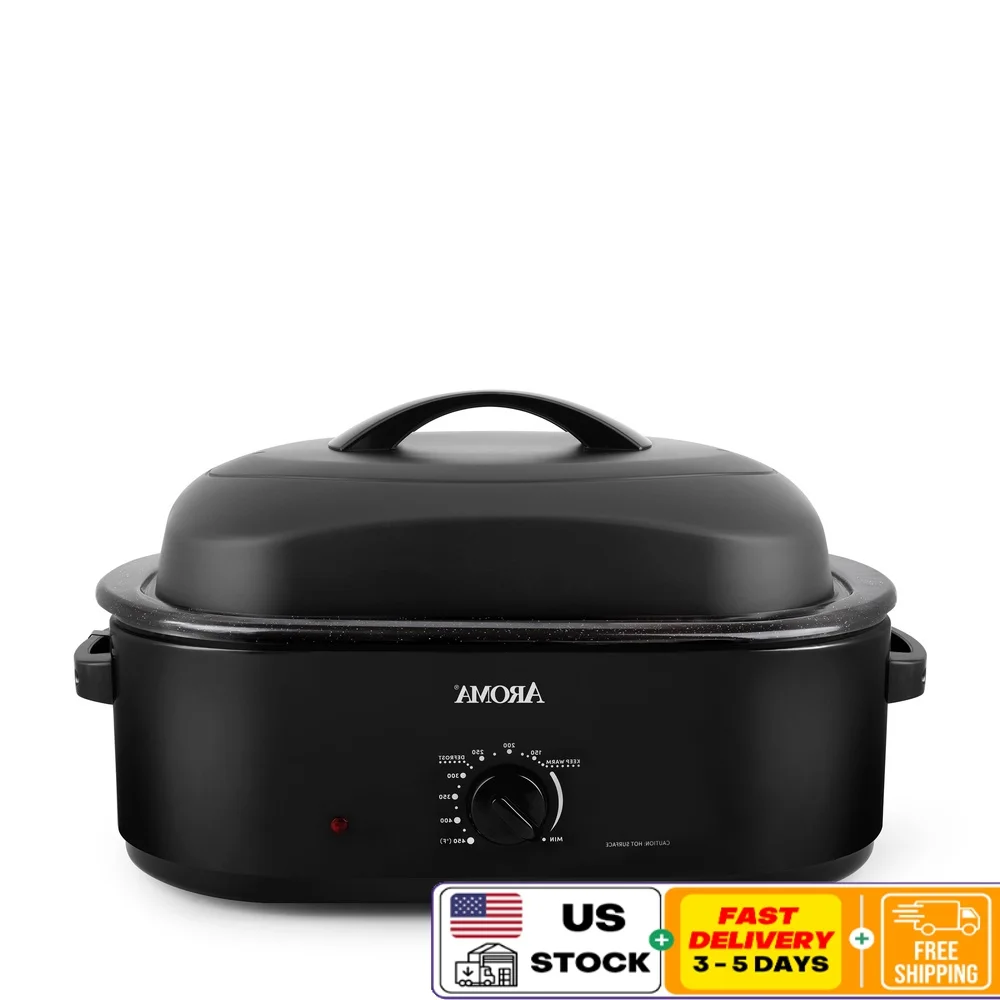 

18Qt Electric Roaster Oven High Dome Lid Slow Cook Roast Easy Clean Adjustable Temperature Durable Granite Enamel Pan Stainless