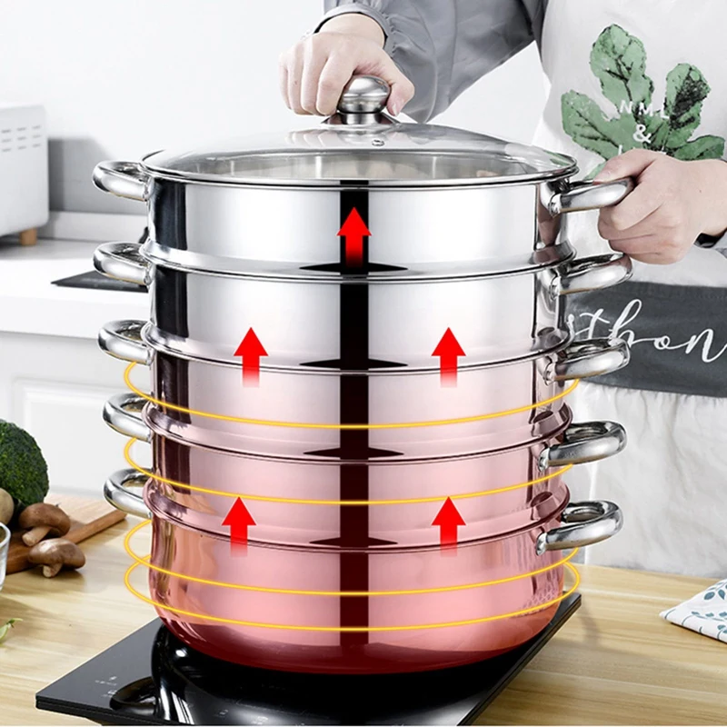 Universal Cooking Pots Stainless Steel Thick Steamer pot 5-layer Soup Steam Pot for Induction Cooker Gas Stove steam pot 28cm