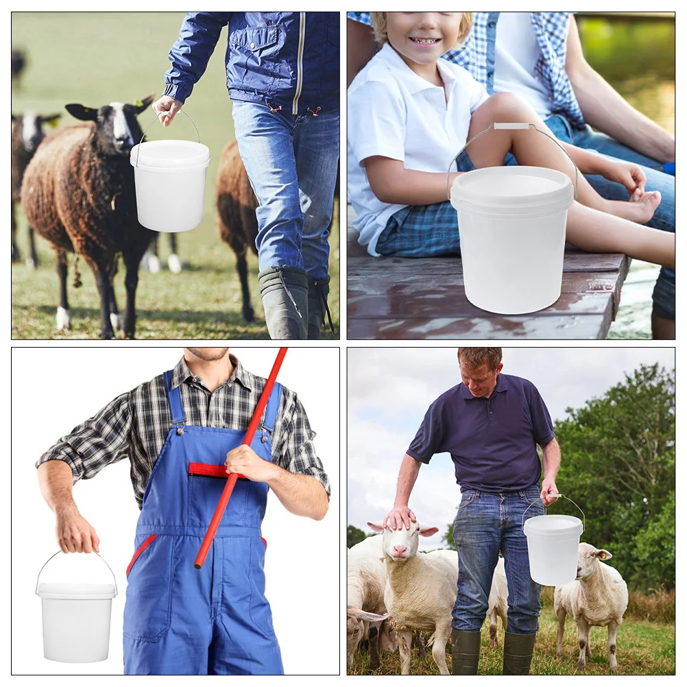 

5pcs 1L White Plastic Bucket with Lid Portable Water Storage Farm Wash Bucket Small Empty Bucket for Outdoor