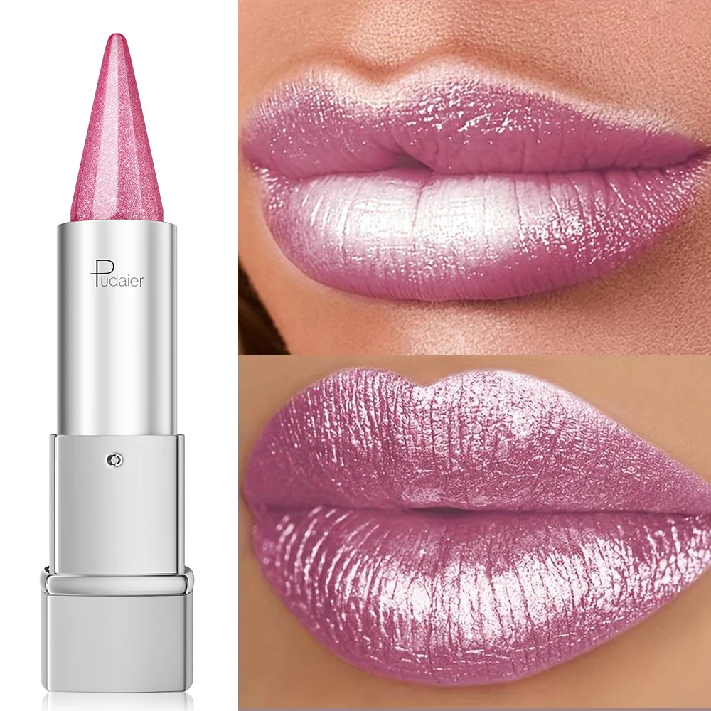 Pearl Shimmer Lipstick voor dames, metallic hoogglans lipkleur, waterdicht veegvast, 24-uurs langdurig, lichtgewicht gla