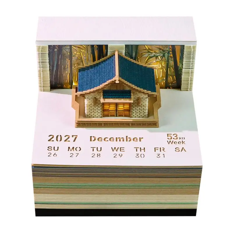 Time Piece Calendar 2027 Desk Calendar With LED Light 3D Tear-away Paper Carving Art Memo Pad Notepad Gift Christmas Accessories