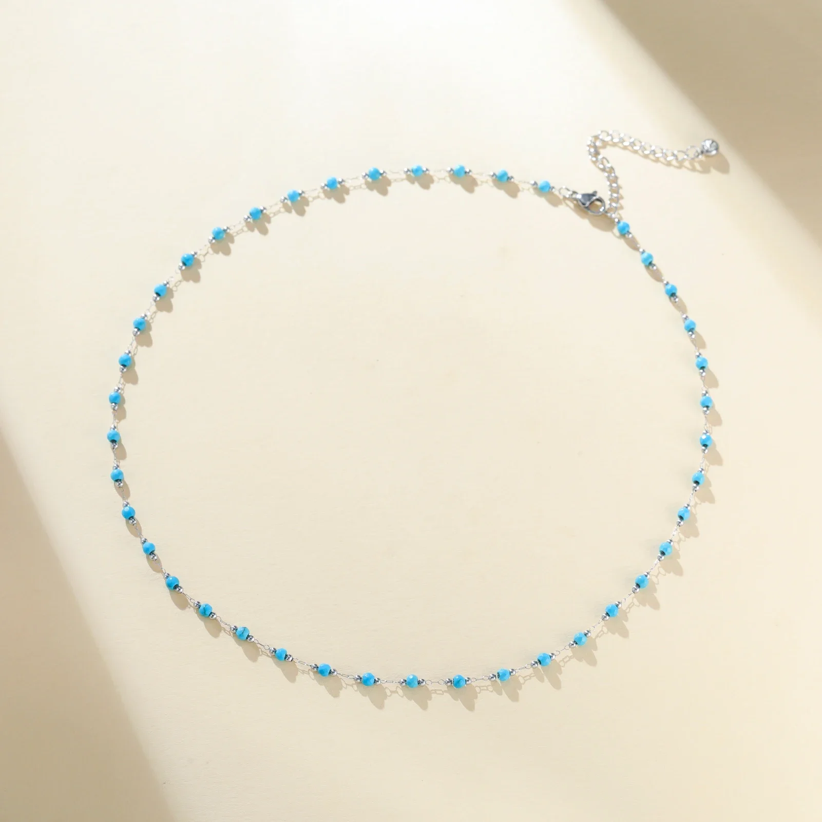 Skyrim Bohemian Turquoise Natural Stone Beaded Necklace Stainless Steel Simple Clavicle Chain Choker Necklace Women Jewelry Gift