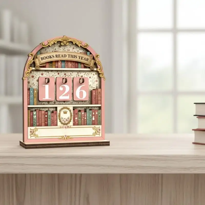 1 Set Classroom Decor Wooden Book Read This Year Counter Tracker Up To 999 Books Challenge Tracker Retro Bookshelf Gift - view 6