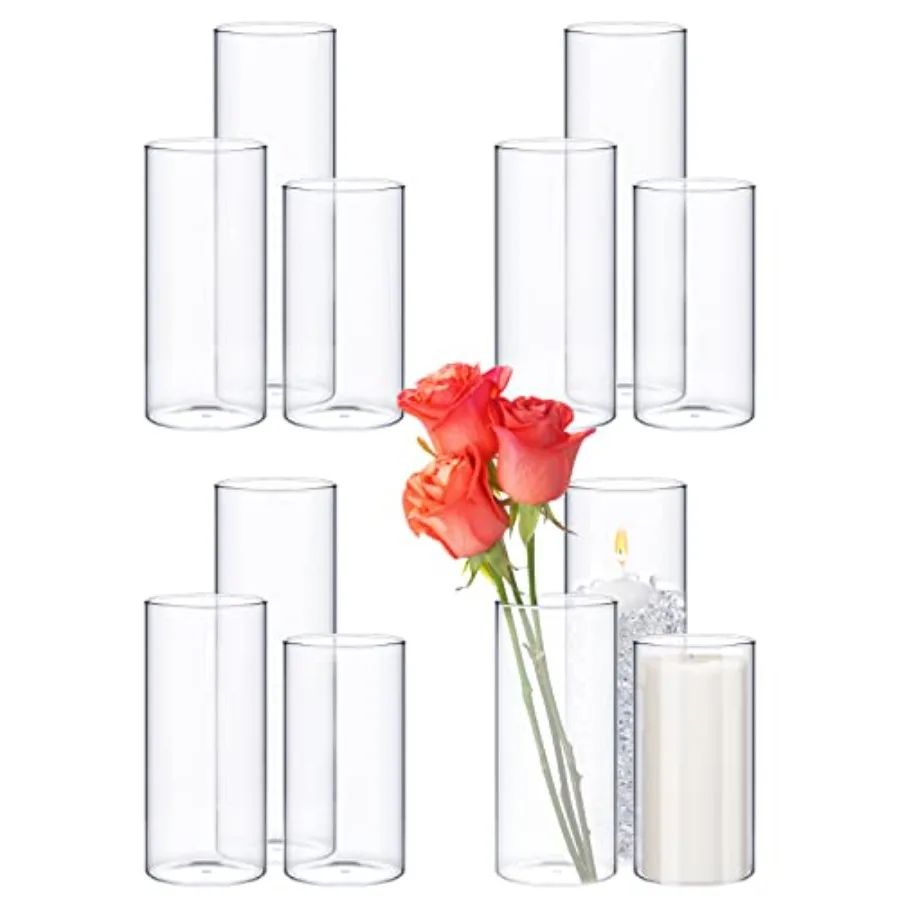

Pcs Cylinder Vases Set for Centerpieces 3.4''Diameter 4/5//7/8/10 Inch Tall Clear Glass Vase Hurricane Floating Candle Holder f