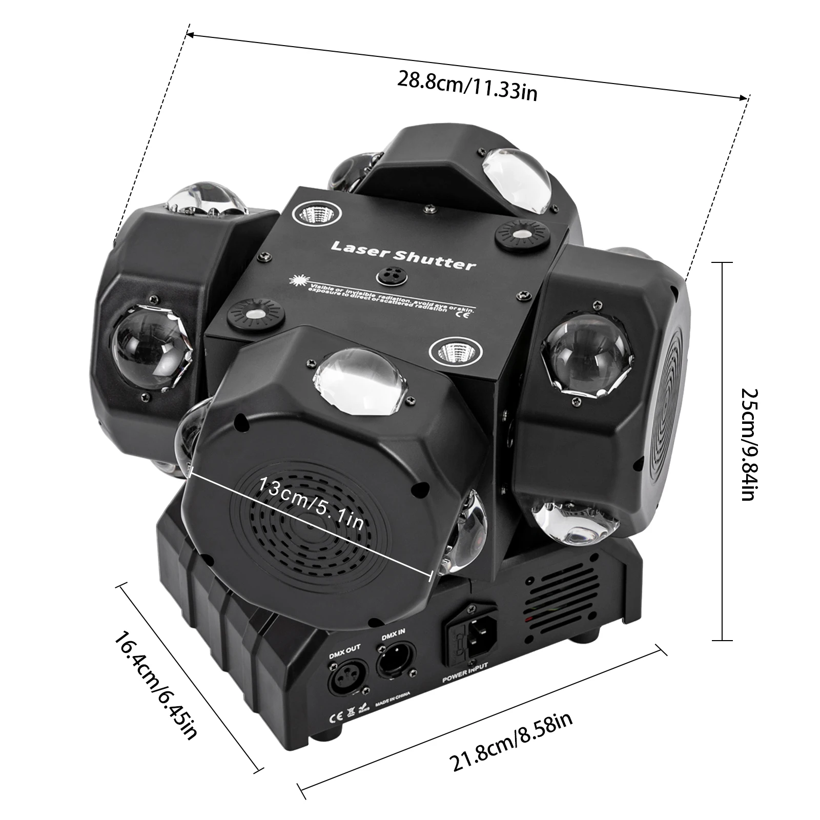 200W 4 Lamp Heads Moving Head Light LCD Display DMX 512 Stepper Motor 360° Rotation Angle with Laser for Party KTV