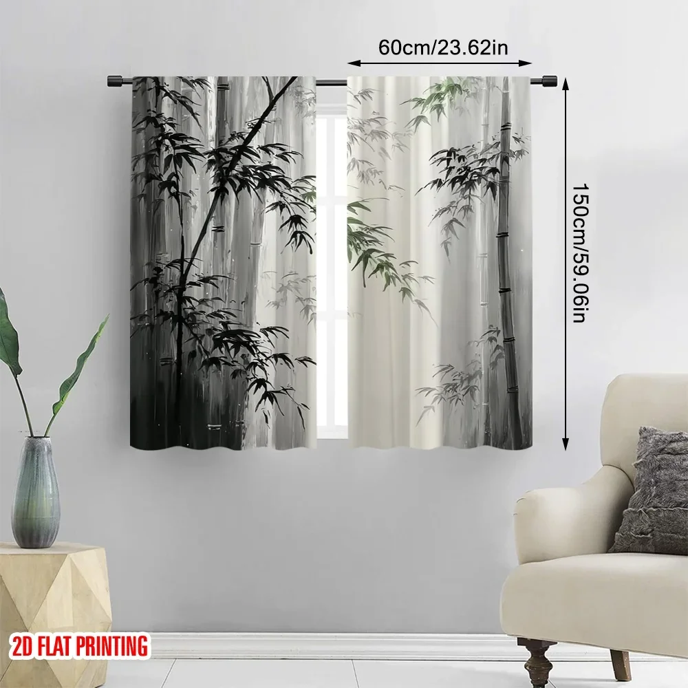 2pcs Digital Print Bamboo Leaf Pattern Curtain Pair Window Curtains Modern Home Decor Large Scale Botanical Art Drapes Curtain P