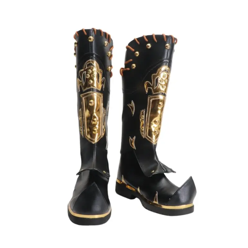 Anime Identity V Qi Shiyi Cosplay Shoes Black Medium-Long PU Leather Boots For Halloween Carnival