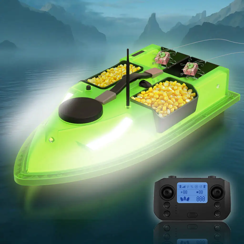 Bateau appât télécommandé LOKEEVAN D19 avec GPS, bateau de pêche de nuit télécommandé 600 m, LED, 4 cabines, charge de 2 kg, retour intelligent, protection batterie faible, bateau de pêche à double