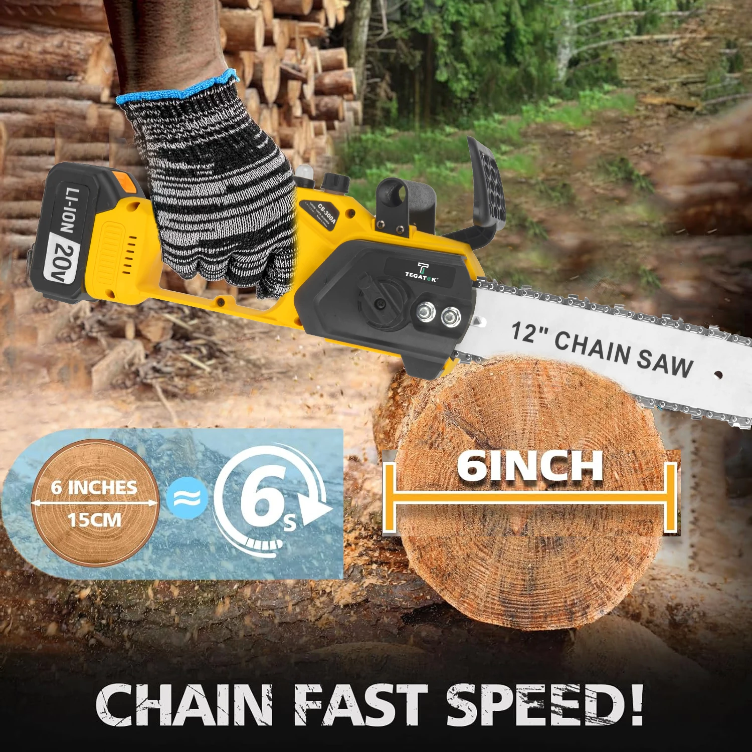 12인치 1200W 전기톱 휴대용 가정용 편리한 전기 절단 도구 (나뭇가지 및 목재 절단용 배터리 2개 포함)