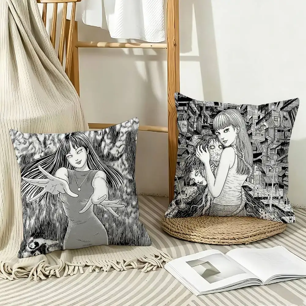 Dark Manga J-Junji Ito  Pillow Case Pattern Printed Pillowcase For Living Room Sofa Cushion Cover