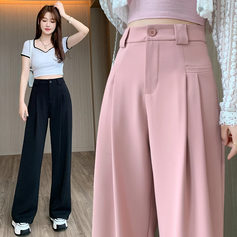 

Spring Summer High Waist Straight All-match Women's Wide-leg Pants Korean Version Commuting Casual Ladies Pants