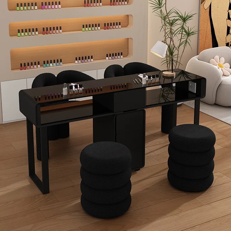 

Storage Luxury Nail Desk Design Black Nordic Waterproof Makeup Nail Desk Beauty Light Mesa Para Manicure Nail Spa Furniture