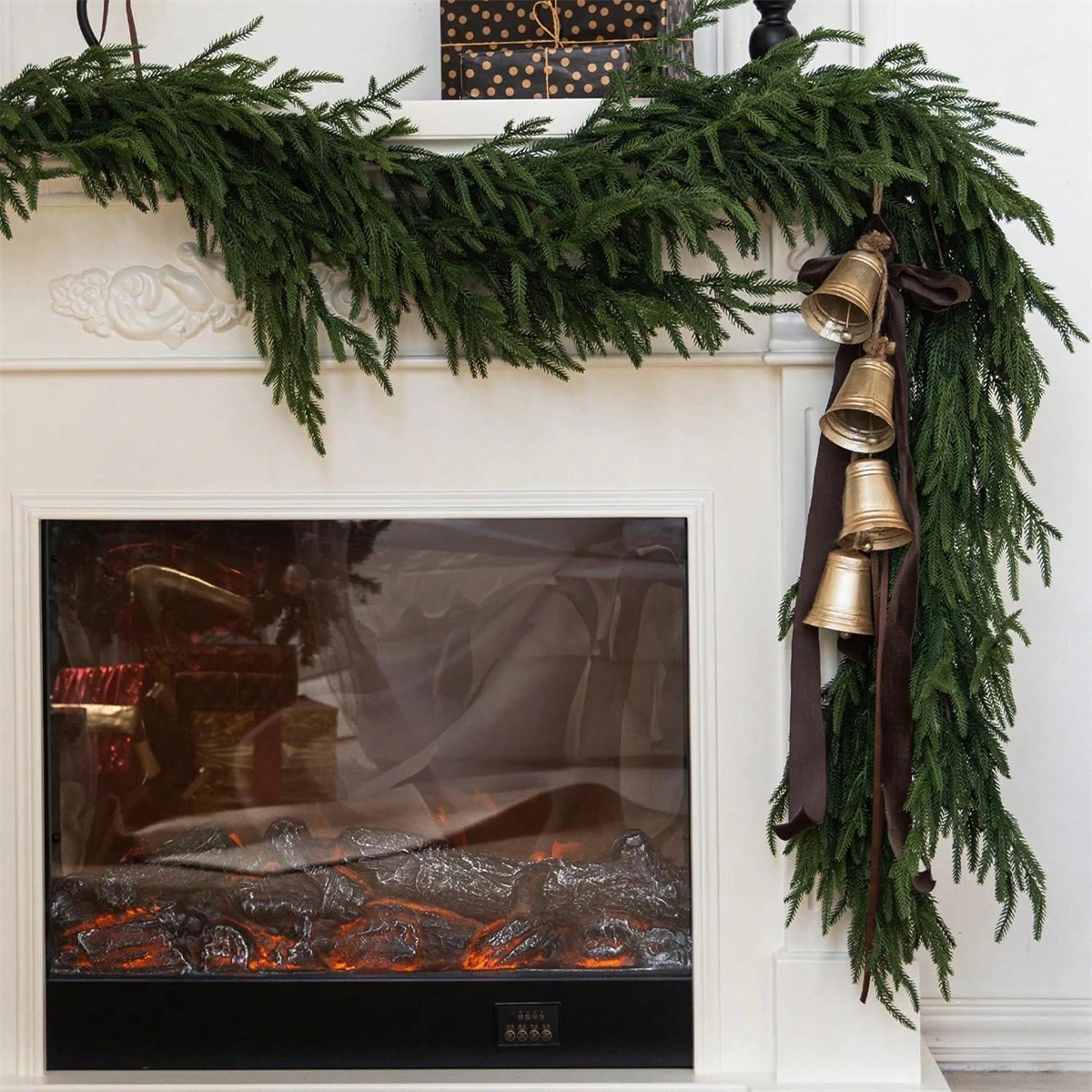 Christmas Norfolk Pine Garlands, Real Touch Fake Plants Artificial Greenery Garland for Table Wall Fireplace  Home Decoration