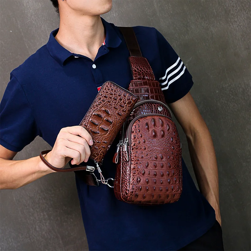Cowhide Men's Luxury Fashion Business Chest Bag Genuine Leather New Single Shoulder Messenger Bags Crossbody Mini Small Backpack