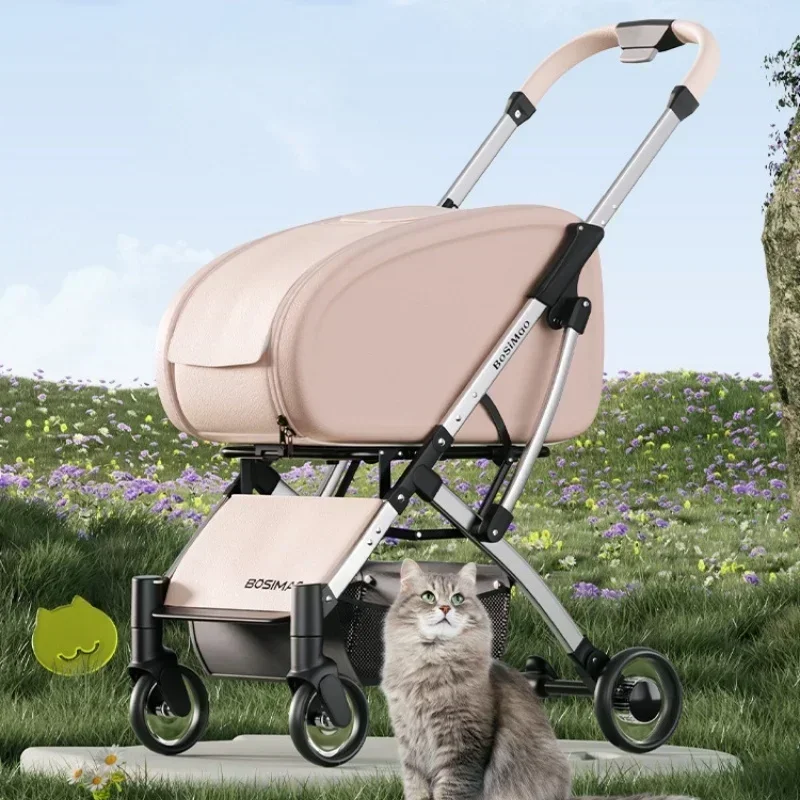 Foldable Puppy Stroller with Storage Basket Pet Stroller 4 Wheels Dog Cat Trolley for Small Medium Dogs Cats