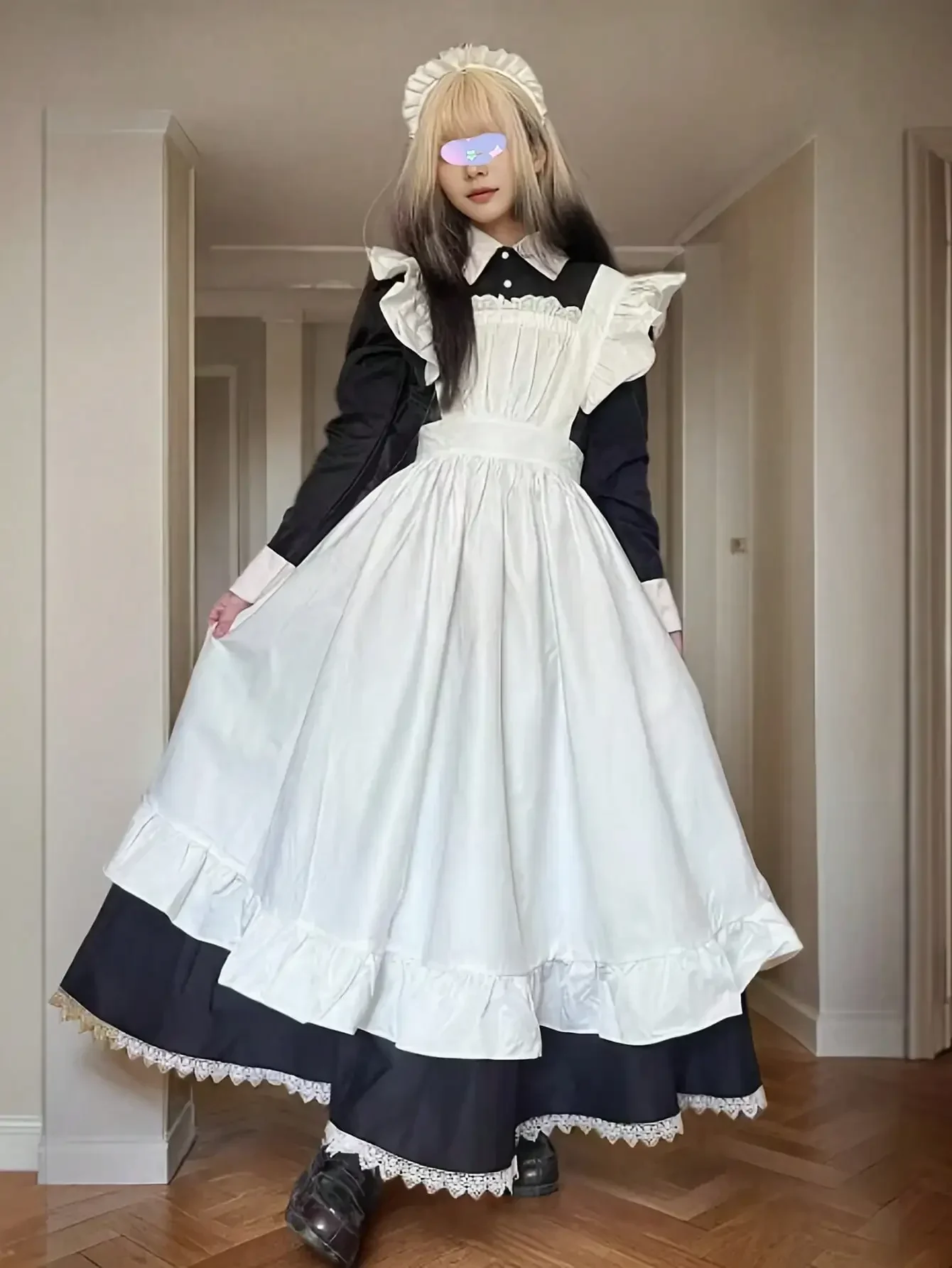 

Lolita Classic Maid Dress,Black & White, Long Dress Japanese Maid Uniform Cosplay (Suggest Order One Size Up) Halloween Spring