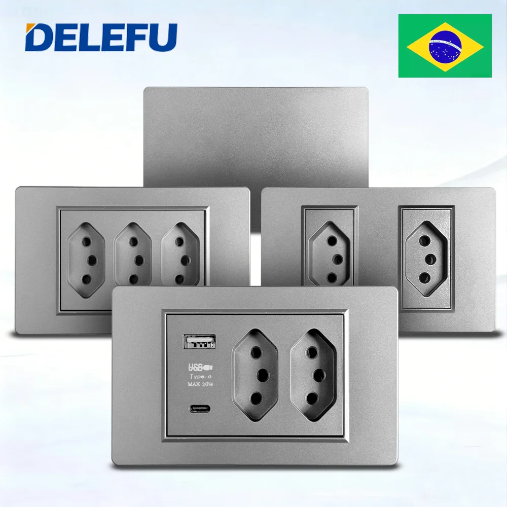 

Многофункциональный настенный модуль DELEFU Grey PC (USB Type-C, быстрая зарядка, выключатель, CAT6, 10А/20А)