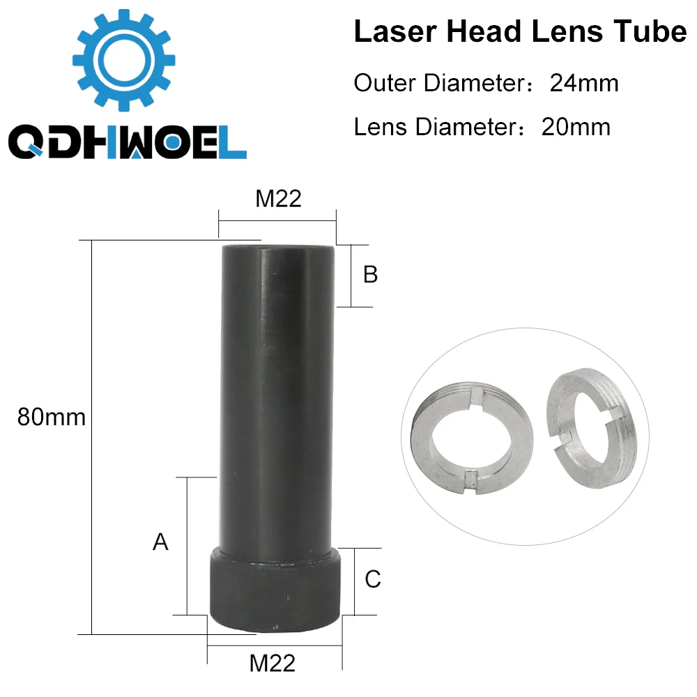 QDHWOEL  C Series CO2 Lens Tube Outer Diameter 24mm for Lens Dia.20mm for CO2 Laser Cutting Machine