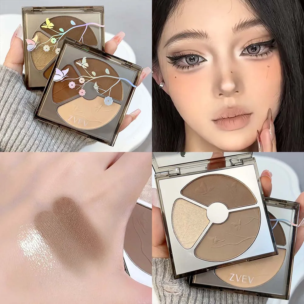 Tavolozza di contorno a 3 colori ombreggiatura del viso trucco in polvere per toelettatura 3D Contouring del naso bagliore illumina il contorno Shimmer Powder Cosmetic