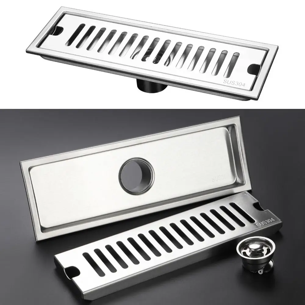 20/30/40/50cm Stainless Steel Shower Floor Drain Bathroom Rectangle Linear Floor Drainage Floor Drain with Strainer Cover