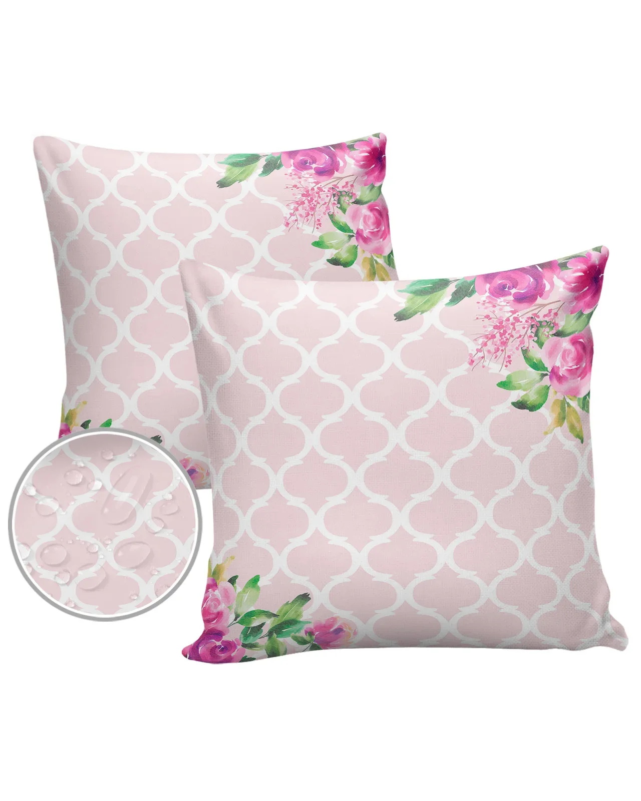 2/4PCS Outdoor Garden Chair Waterproof Cushion Cover Spring Pink Flower Moroccan Home Decor 40/45/50/60/66cm Pillow Case