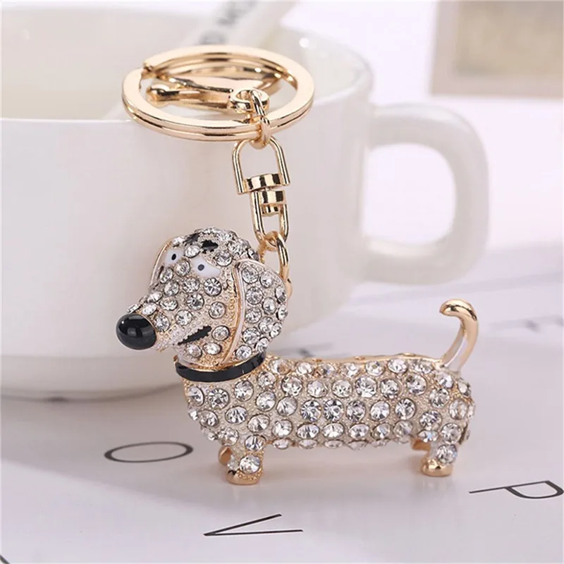 Fashion Dog Dachshund Car Keychain Key Chain Charm Pendant Keys Holder Keyring Women Girl Gift Car Styling Interior Accessories