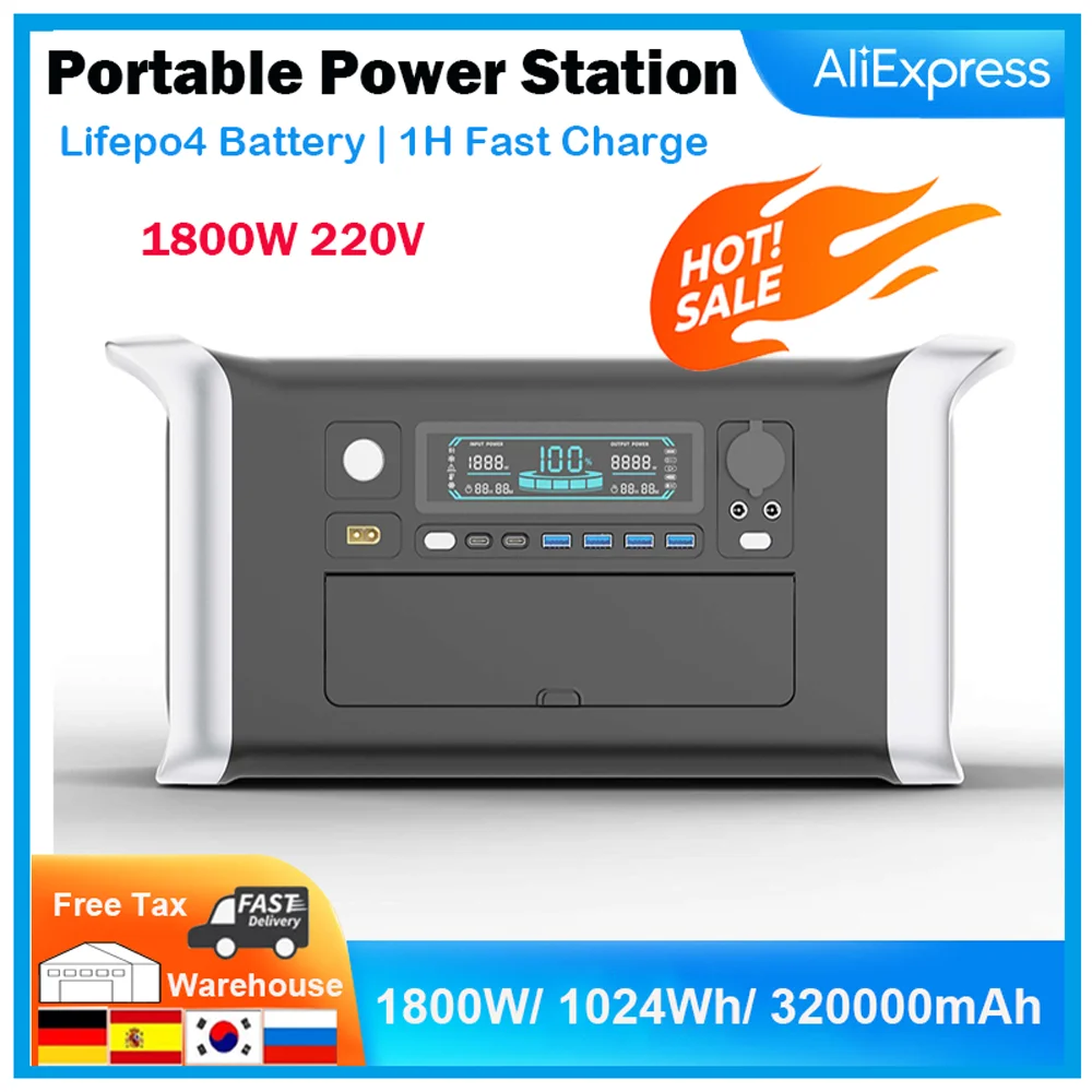 1800W Portable Power Station,220V 1024WH,  Electric Machine , Lifepo4 Battery Pure Sine Wave, For Outdoor Camping For Home