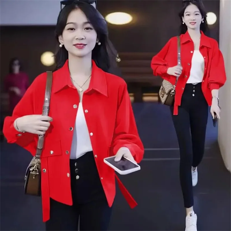 Shake sound popular net red bat shirt short coat women's 2024 spring and autumn new design long sleeve shirt short top