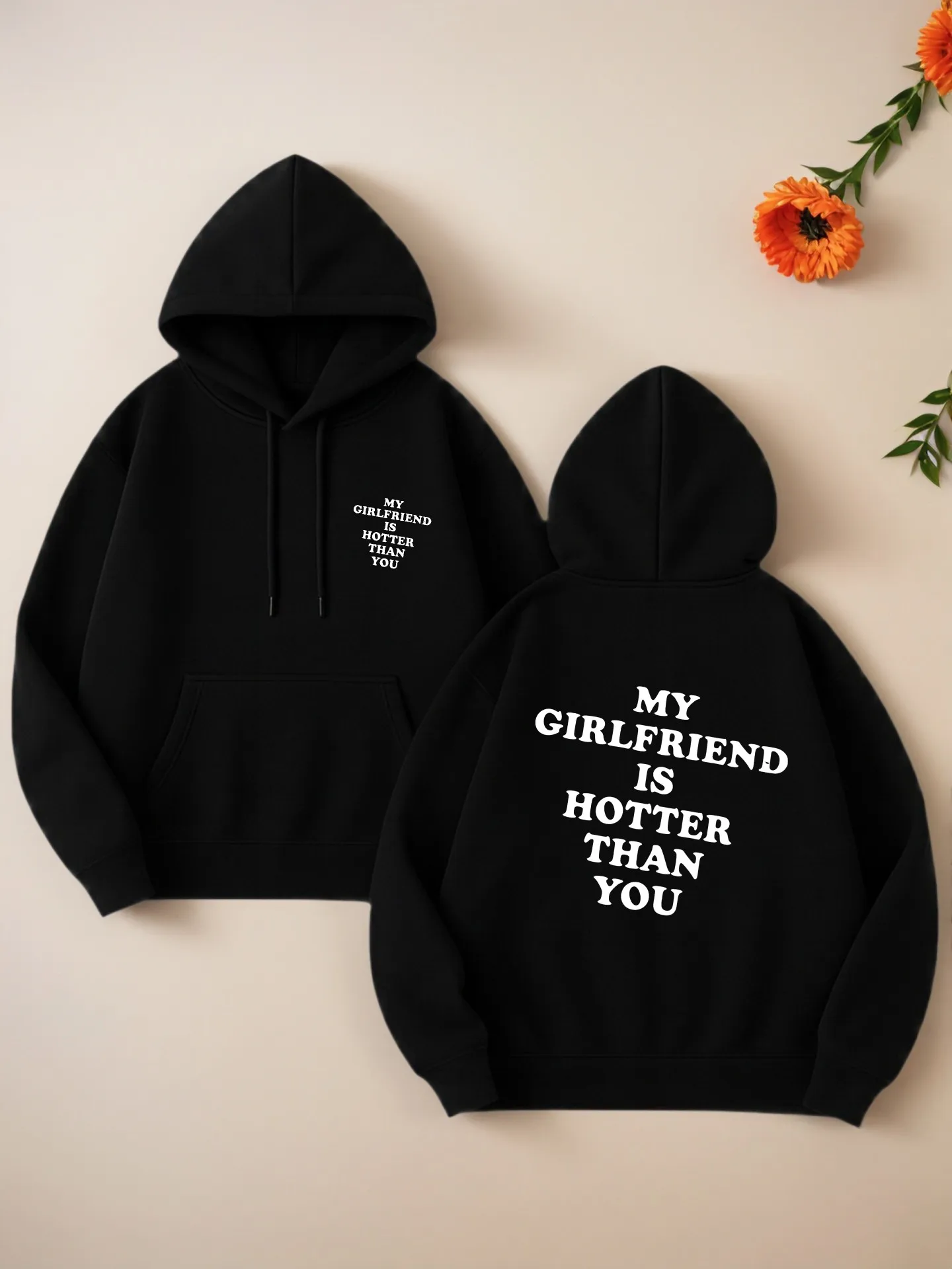 

Letter Print Essential Hoodie, Casual Aesthetic Design, Fleece Lined, Casual Everyday Wear, For Men and Women
