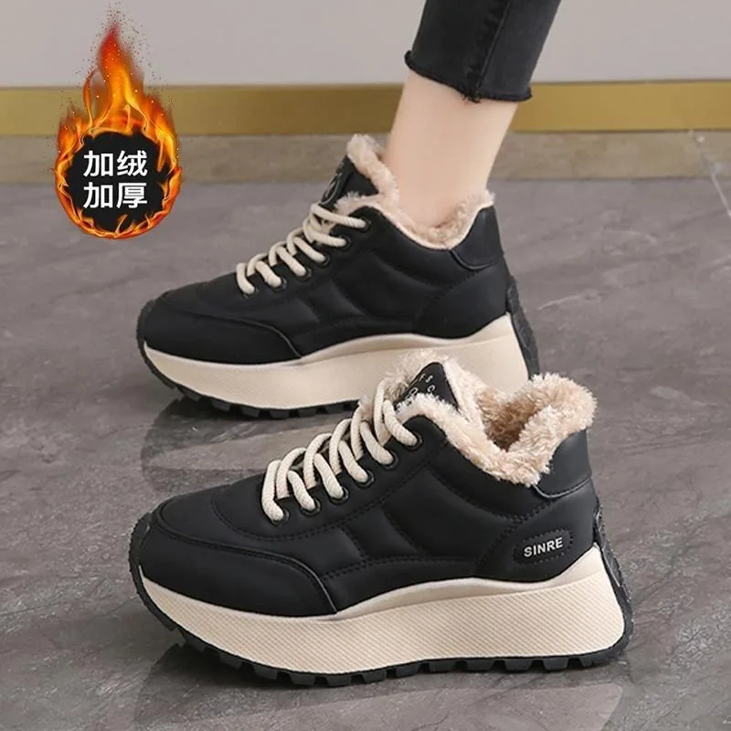 

Women's Bread Shoes 2025 Autumn Korean Style Round Toe Laced Leisure Shoes Thick Sole Dad Shoes