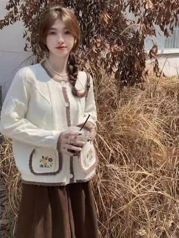 Pull tricoté doux et confortable pour femme, manteau, coupe ample, fleur brodée, paresseux, doux, Long, Sve rond Ne, automne hiver