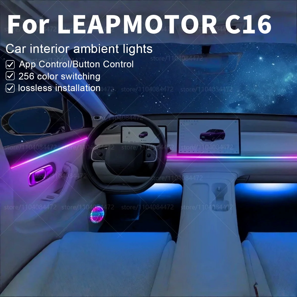 

For LEAPMOTOR C16 22in1 RGB Car Interior Acrylic Car Ambient Lights RGB Hidden Acrylic Strip Decoration Atmosphere Accessories