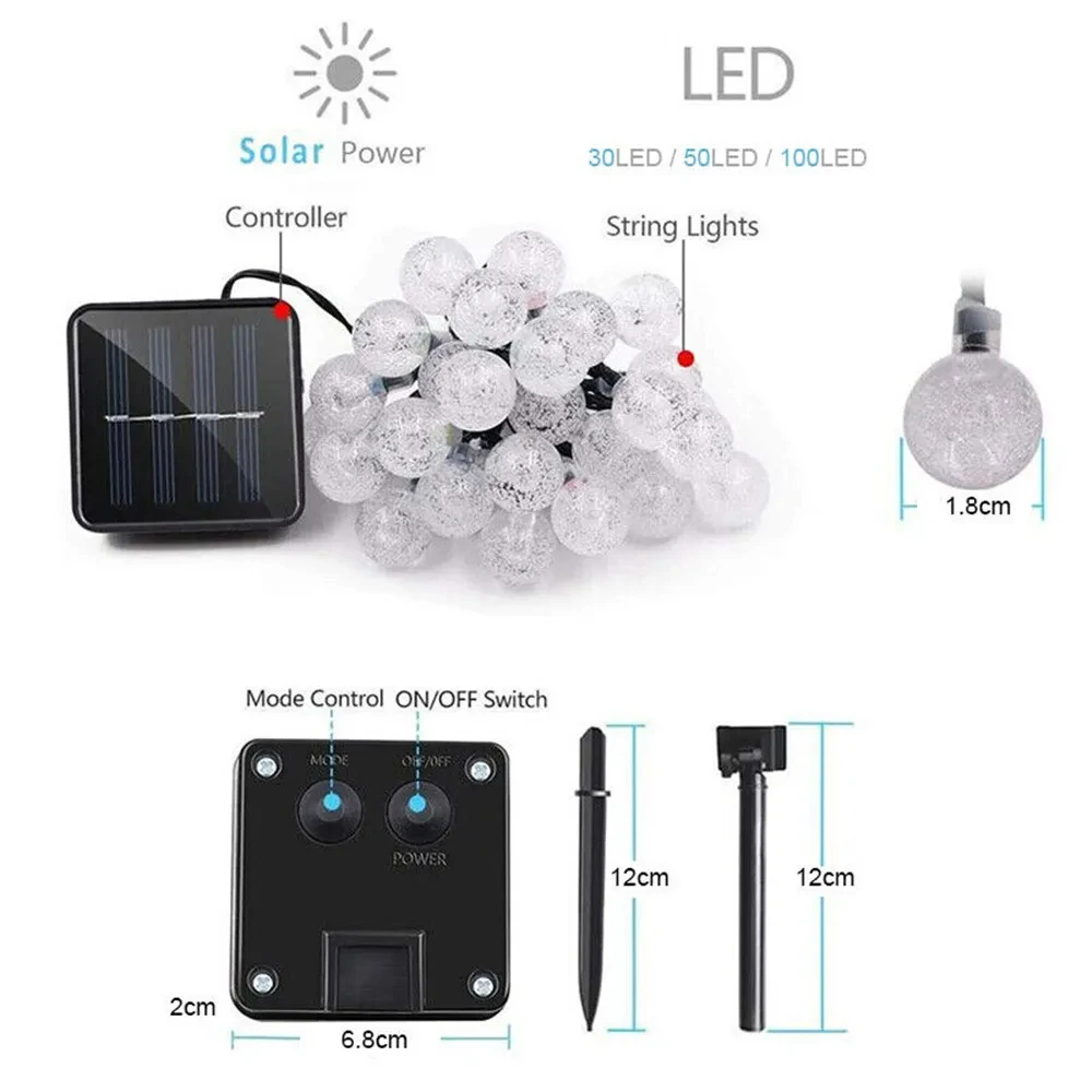 100 LED Crystal Globe Solar String Lights Outdoor Waterproof with 8 Modes for Garden Tree Patio Party Christmas Decorations