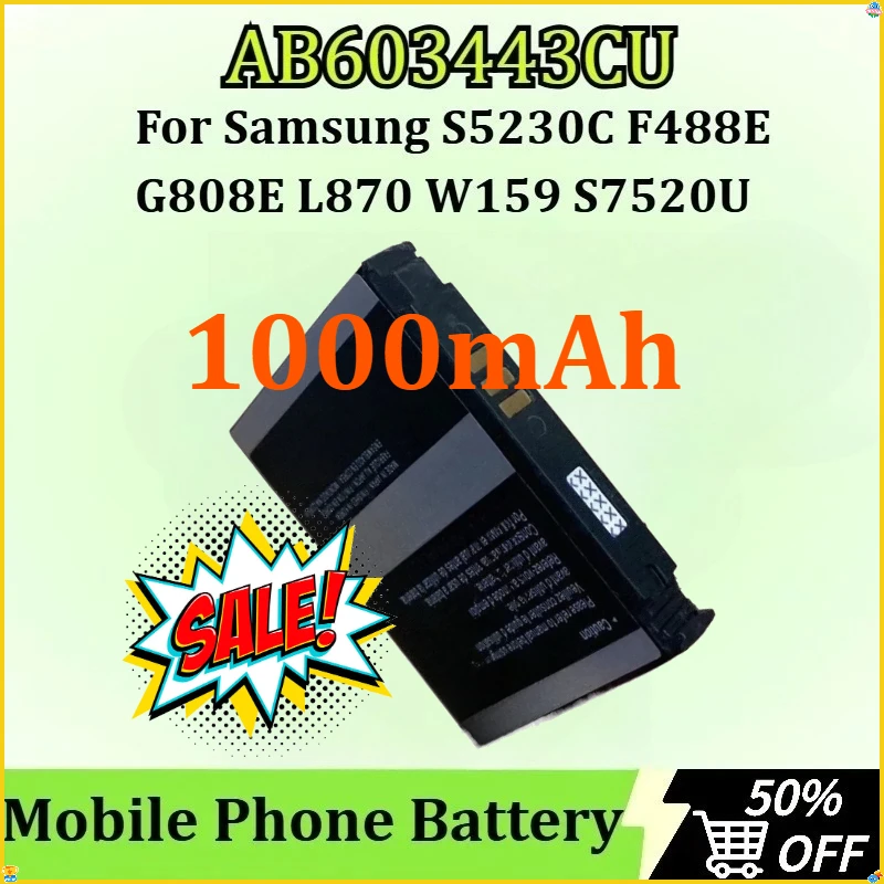 

AB603443CU/AB603443CC/AB603443CE for Samsung F488E S5230C G808E L870 W159 GT-S5233 G800 S7520U S5230 F539 1000mAh