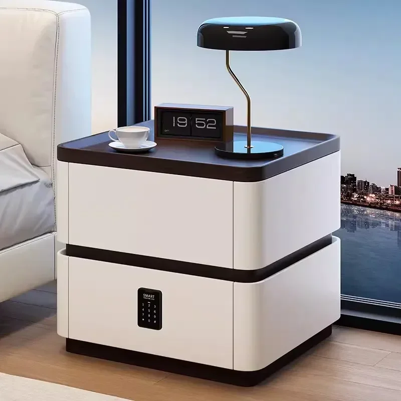 Multi-functional Solid wood bedside table Home bedroom Bedside table Modern simple locker Two pumping cabinets Safe