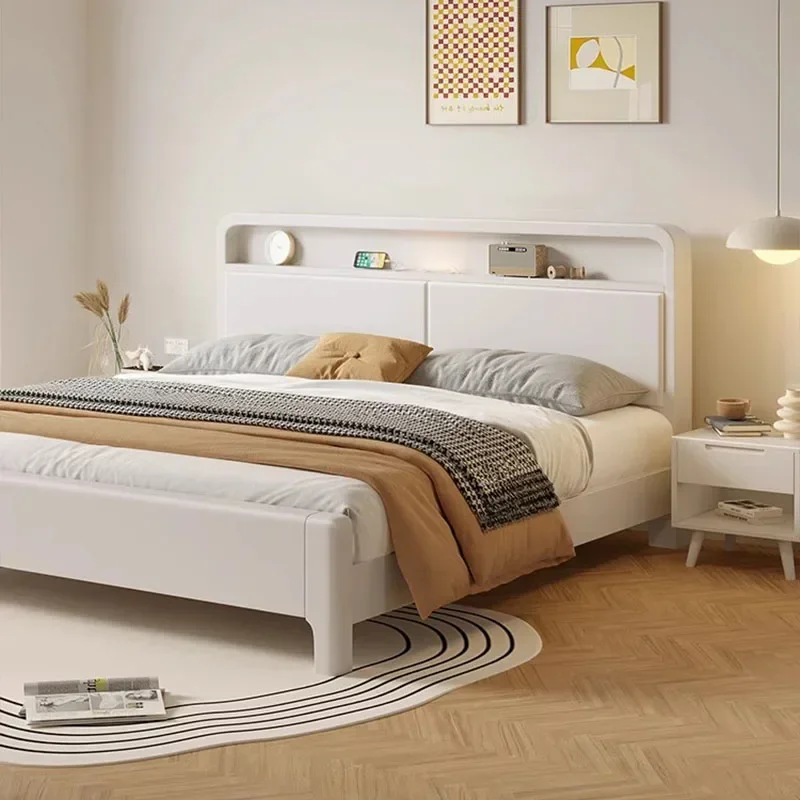 White Double Bed Solid Wood Simple High Quality High End Organizer Bed Minimalist Full Cameretta Completa Mobili Home Furniture