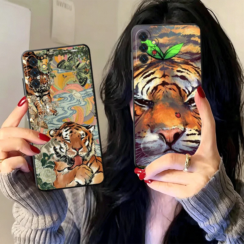 Soft Silicone Phone Case for Samsung A17 A16 A15 A14 A13 Superior Tiger Pattern Art Shell A57 A56 A55 A54 A53 A37 A36 A27 A26 A3
