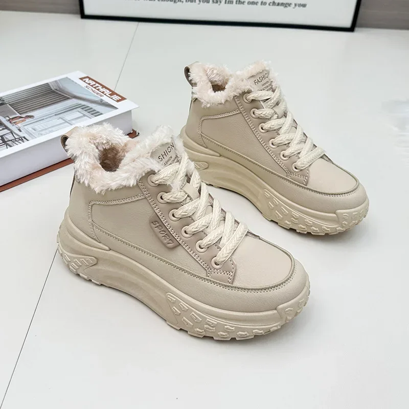 Sneakers Shoes for Woman Winter 2024 Platform Chunky Women's Sports Snow Boots Plush On Promotion Gyaru Demi-season Pu New In 39