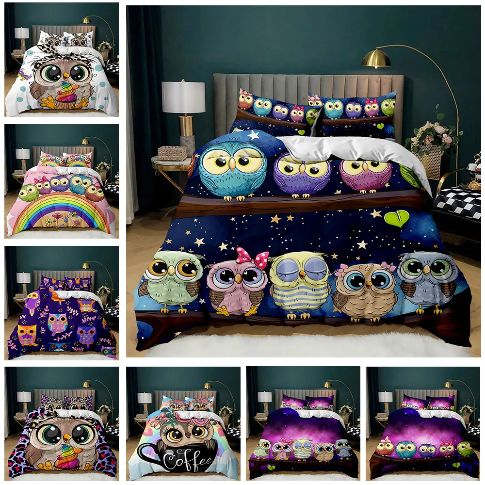 

Owl Duvet Cover Twin King Queen Size Cartoon Owl Comforter Cover Set Bird Animal Bedding Set For Kid Duvet Cover Bedspread Cover